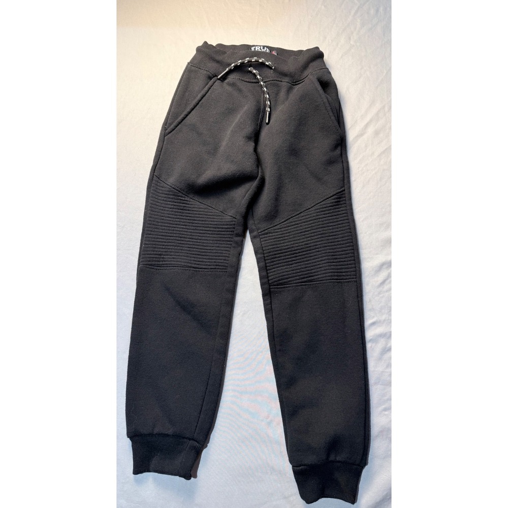 True Indigo Boys Moto Joggers Black Fleece Sweatpants Size Small 8 Ribbed Knees